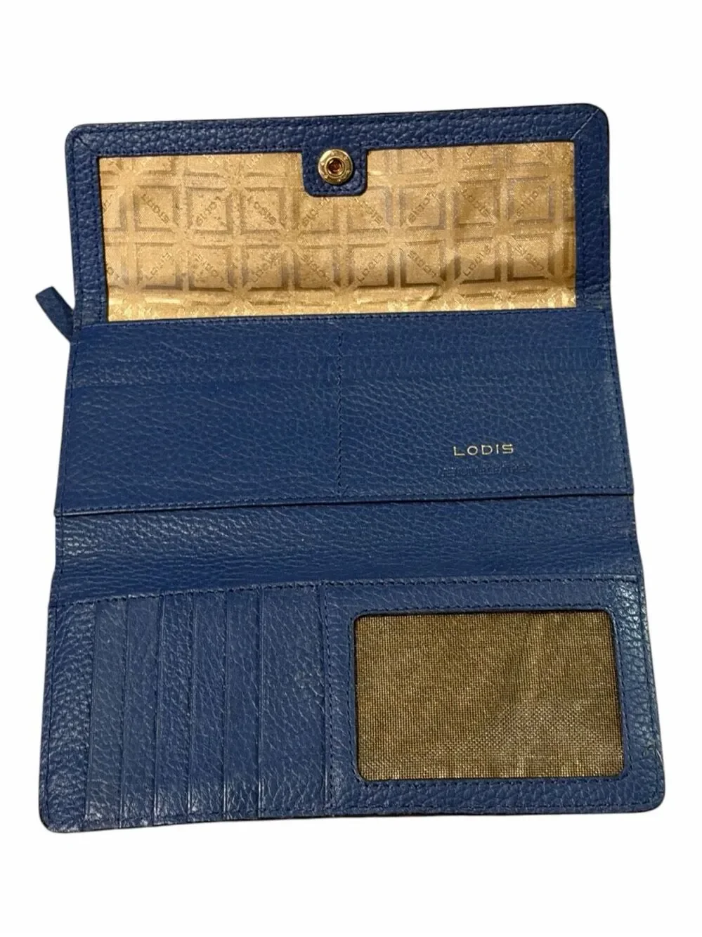 LODIS Kate Large Flap Blue Pebbled Leather RFID Wallet Continental Clutch